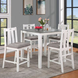 White Solid wood 5pc Counter Height Dining Set Table 4x Gray Linen Like Fabric Cushions Seats B011P230002
