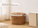 145L Round Laundry Hamper with Lid, Woven Natural Water Hyacinth Laundry Hamper 85727473