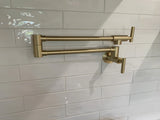 Gold Pot Filler Faucet Wall Mount Kitchen Folding Faucet with Double Joint Swing Arms, Two Handle T3177P277528
