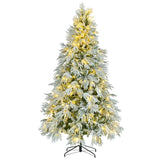 7.5FT Pre-Lit Spruce Snow Flocked Christmas Tree, Artificial Hinged Xmas Tree with 350 Multi-Color 28786227