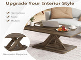 37.5" Rustic Brown Coffee Table - Geometric DesignWood Texture, Rubber Wood Plywood Frame 49627430