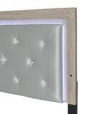 1pc Modern Queen Panel Bed with Headboard Lighting Beige Finish Faux Leather Upholstery Button B011P244365