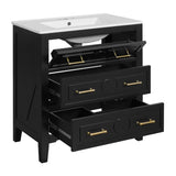 30'' Bathroom Vanity with Ceramic Sink Combo, Free Standing Single Vanity Set with 3 Drawers, Solid N710P246209B