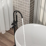 Freestanding Bathtub Faucet Floor Mount Tub Filler Matte Black, Swivel Gooseneck Spout with Cylinder W1243P316229