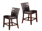 Set of 2 Counter Height Chair PU Upholstered Button-Tufted Backrest Walnut Finish Wooden B2741P333945