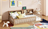 Wood Twin XL Size Floor Bed with Storage Cabinets and USB Ports, Brown N709P205811D