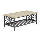 3-Piece Occasional Table Set Coffee Table and 2 End Tables Faux Marble Black Metal Finish Living B011P289731