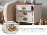 Vintage farmhouse style side table with floral knobs 19-inch country-style bedside table with 3 34813325