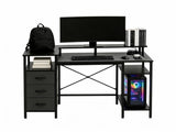 3-Drawer 4-Shelf P2 Particleboard Iron Pipe Computer Desk with Power Strip 61492836