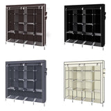 ZNTS 67" Clothes Closet Portable Wardrobe Clothes Storage Rack 12 Shelves 4 Side Pockets Dark Brown 71588089