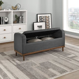 Mid-Century Modern Lift Top Storage Bench 1pc Tufted Dark Gray Upholstered Solid Wood Walnut Finish B011P192194
