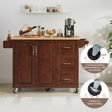 Kitchen Island with Drop Leaf Countertop, Rolling Kitchen Island Cart , Barn Door Kitchen Island W1820P195006