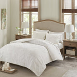 3 Piece Tufted Cotton Chenille Palm Comforter Set Off-White King/Cal King B03597113