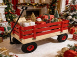 Red Wooden Wagon Cart with Folding Handle, Heavy Duty All-Terrain Kids Wagon for Outdoor, Garden, 57603140