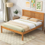 ZNTS Platform Bed Frame with Headboard, Wood Slat Support, No Box Spring Needed, Full, Oak 00265555