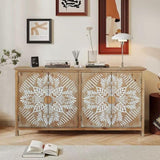 60"Wood Accent Cabinet with 4 Doors, Brown and antique white Modern Pantry Wood Buffet W2295P306897