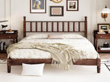 Queen Size Wood Platform Bed with Gourd Shaped Headboard,Retro Style Platform Bed with Wooden Slat 02255081