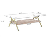 Rectangle Coffee Table with Tempered Glass top and Golden Metal Legs, Modern Table for Living Room , W241142554
