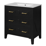 30'' Bathroom Vanity with Ceramic Sink Combo, Free Standing Single Vanity Set with 3 Drawers, Solid N710P246209B