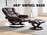 8-Point Massage Recliner with Ottoman, Heated Cat Scratch Leather Reclining Chair ,Bent Wood Base, W1622P460963