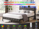 ZNTS Full Bed Frame Storage Headboard, Charging Station and LED Lights, Upholstered Platform Bed W1916124801