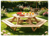 6-Seat Hexagonal Kids Picnic Table with Umbrella, Solid Fir Wood Outdoor Table & Bench Set for 81081668