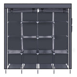 ZNTS 67" Clothes Closet Portable Wardrobe Clothes Storage Rack 12 Shelves 4 Side Pockets Gray 63742682