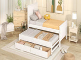 Twin Size Platform Bed with Trundle and Drawers, White WF298815AAK