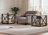 Set of 2 Modern End Table Nightstand for Bedroom & Living Room, Tempered Glass & Natural Wood MDF W241P246917