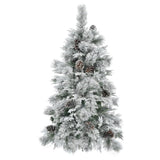 4FT Pre-Lit Spruce Snow Flocked Christmas Tree with Pine Cones, Artificial Xmas Tree with 170 Branch N704P198466A