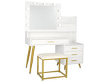 Large Vanity Set with 9 LED Bulbs, Makeup Table with Cushioned Stool, 3 Storage 63617047