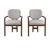 Dining Chairs Set of 2 Upholstered Arm Chairs, Rubber Wood Accent Chairs Beige Fabric Seating, 300 N779P233060B