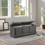 ZNTS 1pc Durable Storage Bench Dark Gray Finish Foam Cushioned Seat Upholstery Flip-Top Seat Solid Wood B011P170010