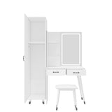 Makeup Vanity Table Slim Armoire Wardrobe Set, Dressing Table with LED Mirror Power Outlets 97156589
