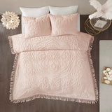 Tufted Cotton Chenille Medallion Fringe Coverlet Mini Set Blush King/Cal King B03597526