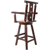 Rustic Bar Stool - Fir Wood Construction, Chair withDecorative Star Backrest, Footrest,Wide Armrest, W465P221179