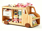 4-in-1 Kids Toy Storage Organizer with Rolling Wheels, Car Shape Wooden Bookshelf with Fabric Drawer 12484903