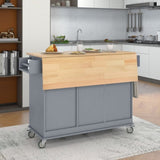 ZNTS Rolling Mobile Kitchen Island with Solid Wood Top Locking Wheels,52.7 Inch Width,Storage Cabinet 70466023