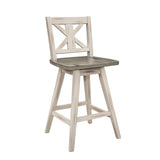 Counter Height Chairs Set of 2, White Gray 360-degree Swivel Chair Solid Rubberwood Kitchen Dining B011P194908