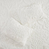 3 Piece Tufted Cotton Chenille Damask Comforter Set Off-White King/Cal King B03597088