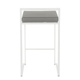 Fuji Contemporary Stackable Counter Stool in White with Grey Faux Leather Cushion by LumiSource B202P222383