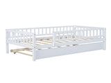 Twin Size Wood Daybed with Trundle and Fence Guardrails, White WF301862AAK