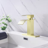 Waterfall Spout Bathroom Faucet,Single Handle Bathroom Vanity Sink Faucet TH1501BG