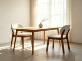 MidCentury Modern Dining Chairs Set of 2, Solid Rubber Wood Dining Side Chairs with Cream White PU W5599P547504