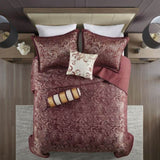 5 Piece Jacquard Bedspread Set with Throw Pillows Burgundy King B03597643