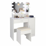 ZNTS Large Vanity Set with 10 LED Bulbs, Makeup Table with Cushioned Stool, 3 Storage Shelves 1 Drawer 1 73717191