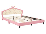 Full Size Lovely Crown Fantasy PU Leather Princess Bed with Tufted Headboard, PinkCream N733P198762H