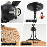 Boho Hemp Rope Pendant Light, Hand-Woven Jute Hanging Lamp with Adjustable Chain, Natural Rope Shade W1340P241300