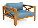 Outdoor Acacia Wood Club Wooden Armchair with Cushions , Conversation Set,Teak Finish,Blue N770P264304T