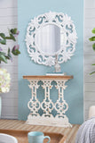 32" x 12" x 32" Classic Vintage White Wash Console Table with Brown Wood Top W2078141935